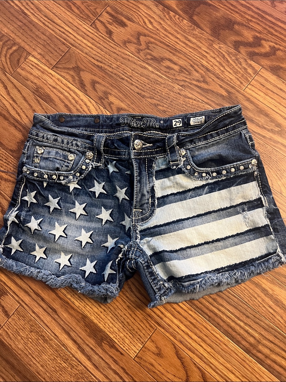 Miss Me Denim Star & Stripe Cutoff Shorts - Blue